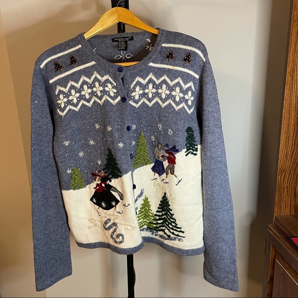 WOOL BLEND! ugly Christmas sweater grandma style size xl brand reference point
